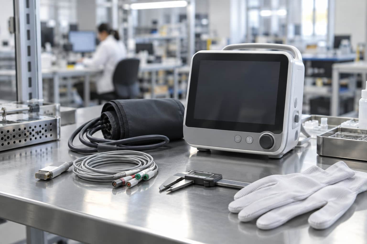 Illustration of medical equipment on a quality inspection workbench